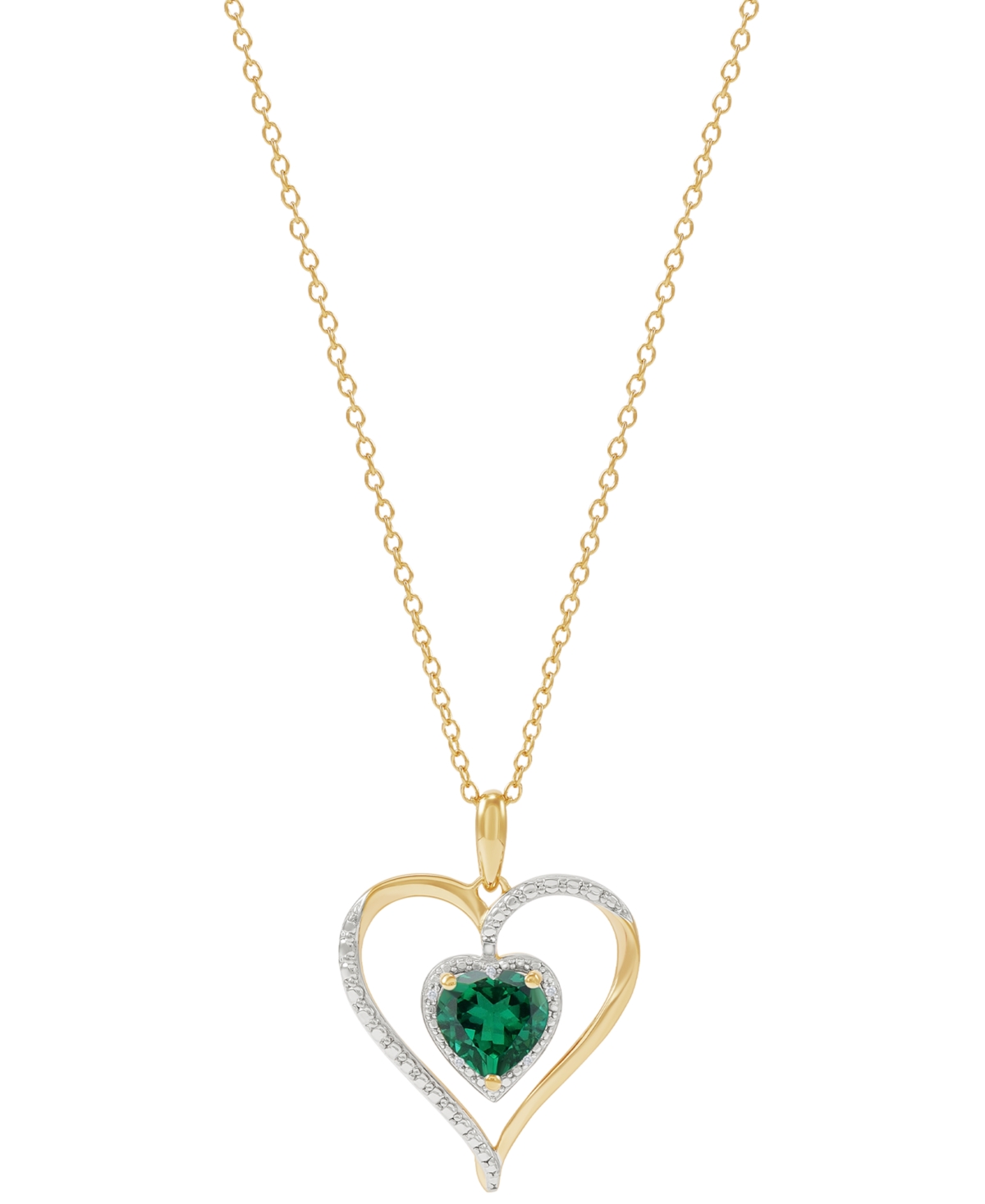 Macy's Birthstone Gemstone & Diamond Accent Heart 18" Pendant Necklace In 14k Gold-plated Sterling Silver In Emerald