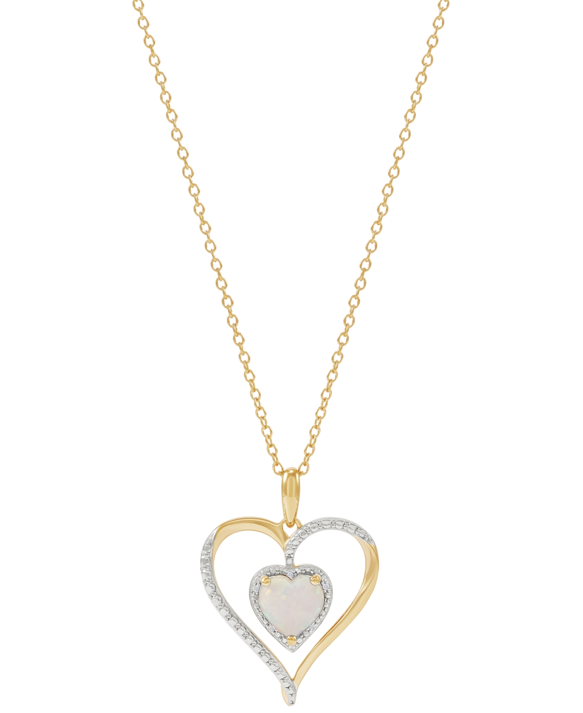 Macy's Birthstone Gemstone & Diamond Accent Heart 18" Pendant Necklace In 14k Gold-plated Sterling Silver In Opal