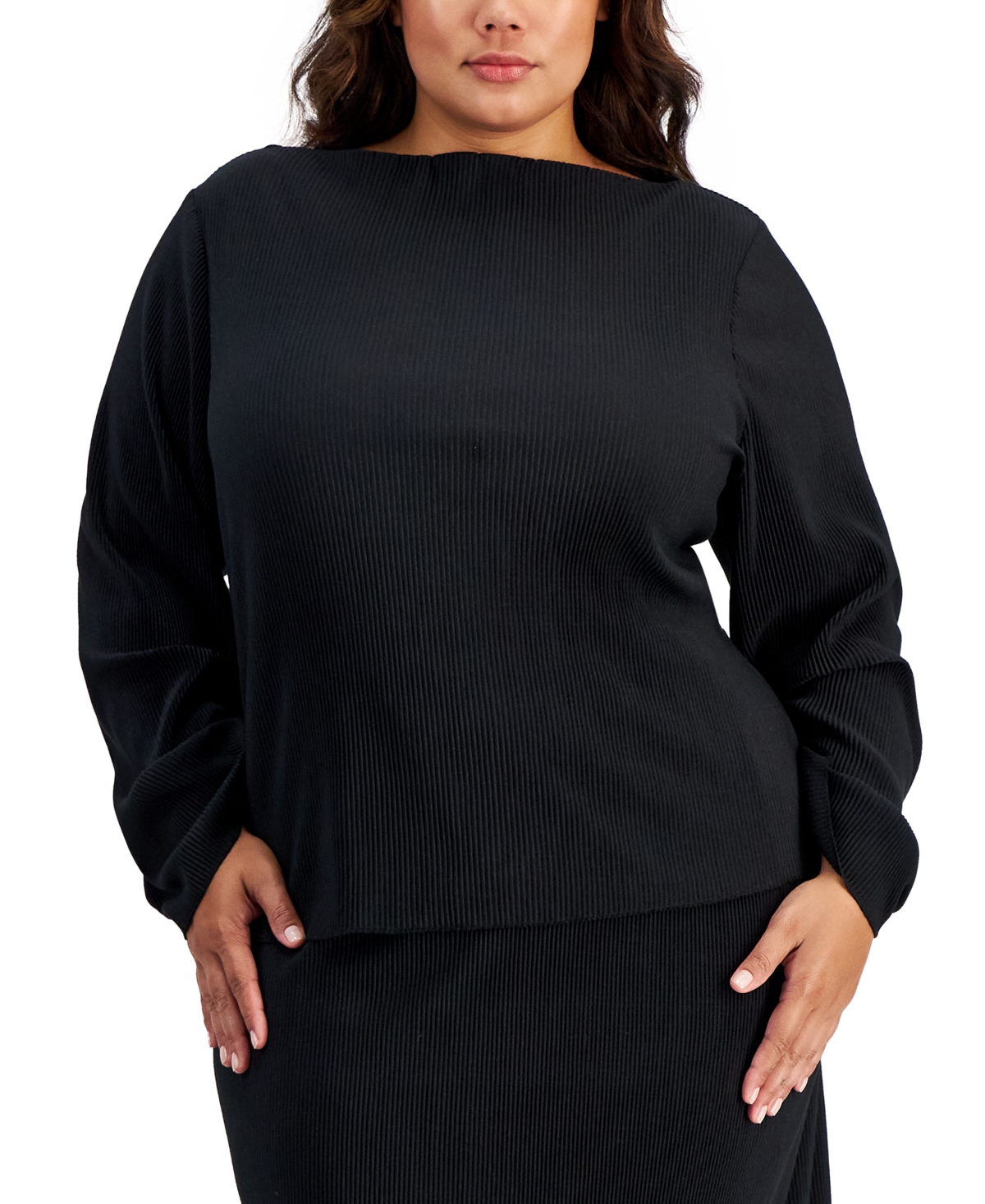 And Now This Trendy Plus Size Boat-neck Top In Black