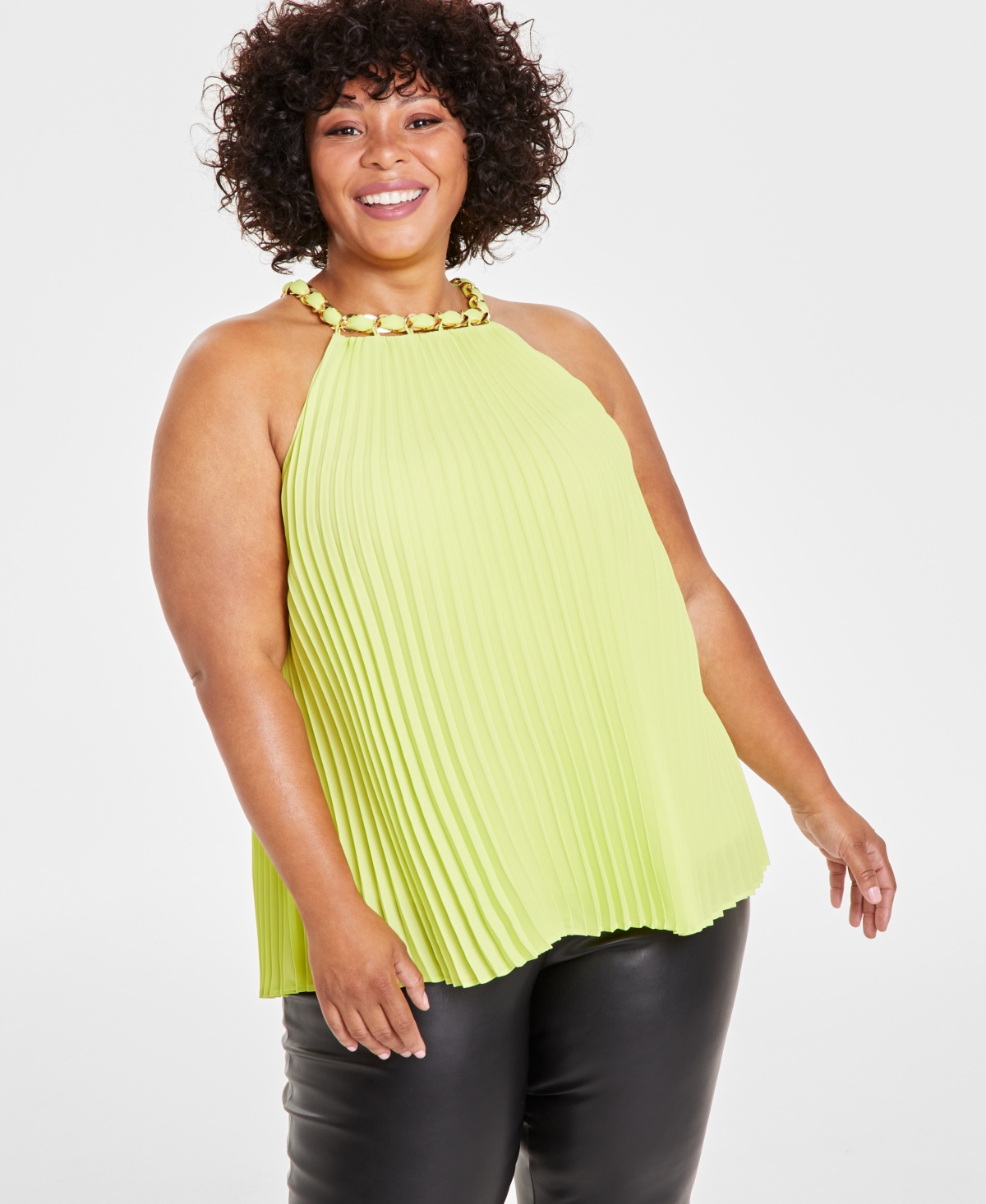 Inc International Concepts Plus Size Sleeveless Chain-trim Top, Created For Macy's In Lemon Lime
