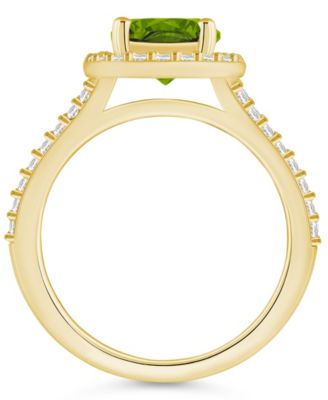 Peridot (2 ct. t.w.) and Diamond (1/2 ct. t.w.) Halo Ring in 14K Yellow Gold