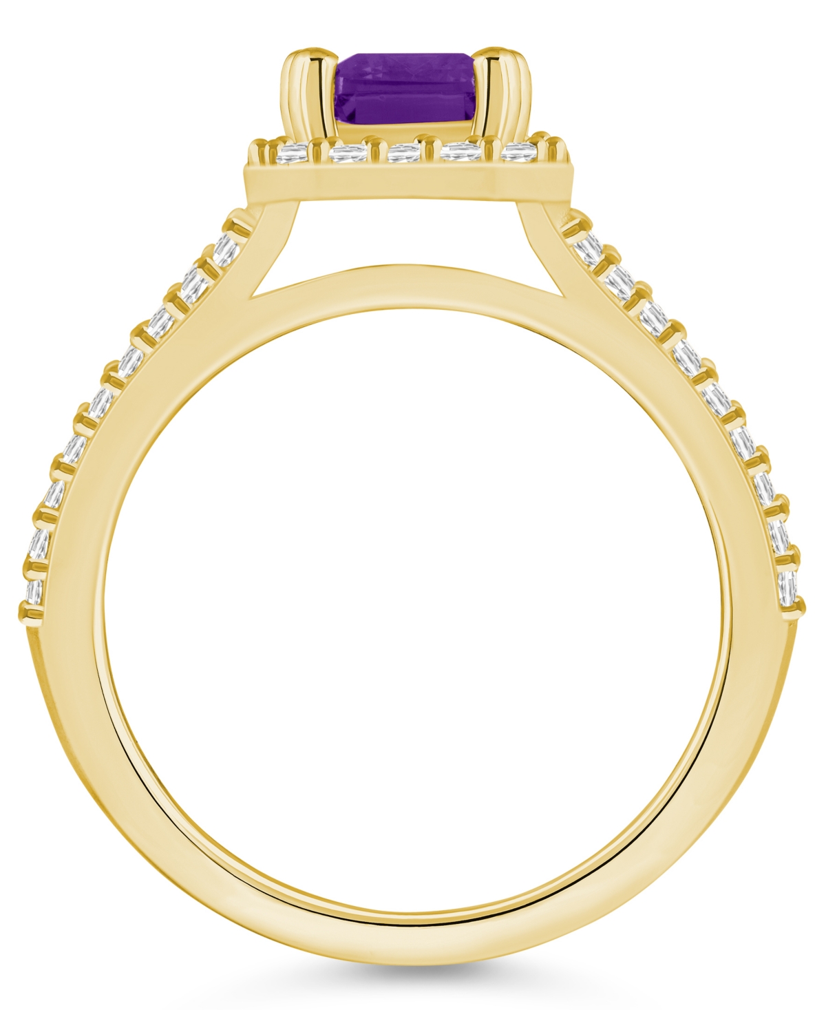 Macy's(1-5/8 ct. t.w.) and Diamond (1/2 ct. t.w.) Halo Ring in 14K Yellow Gold - Amethyst