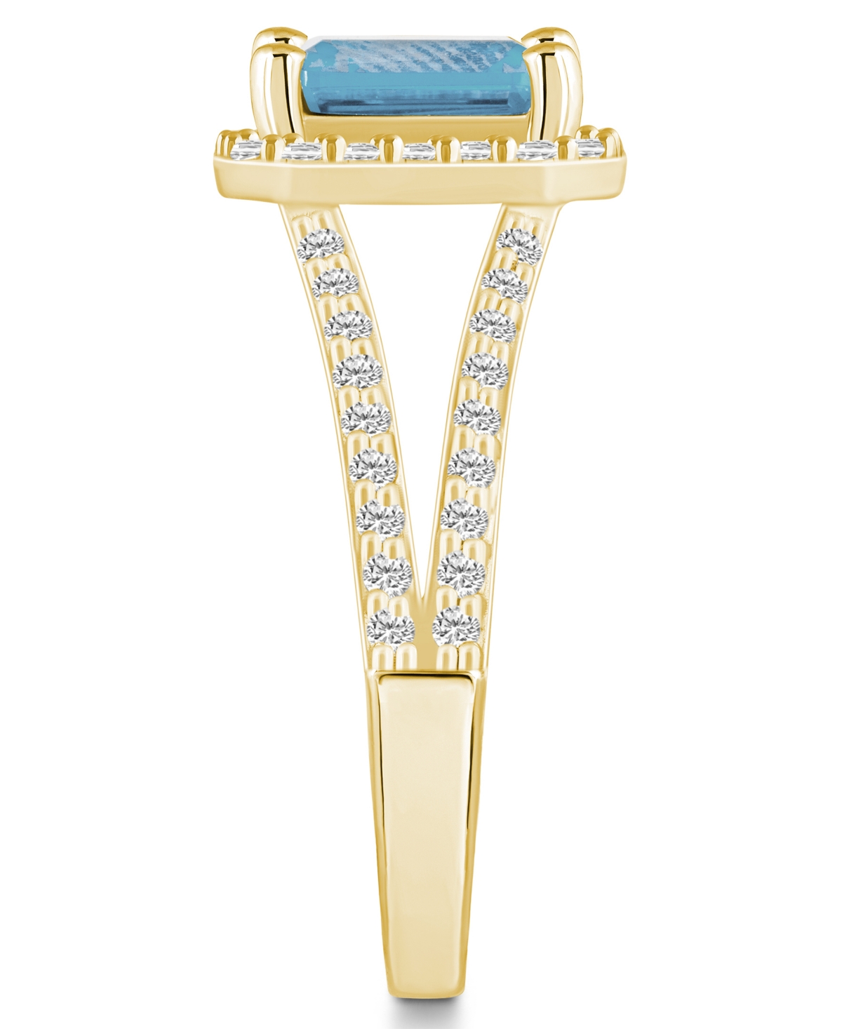 Macy's(1-3/8 ct. t.w.) and Diamond (1/2 ct. t.w.) Halo Ring in 14K Yellow Gold - Aquamarine