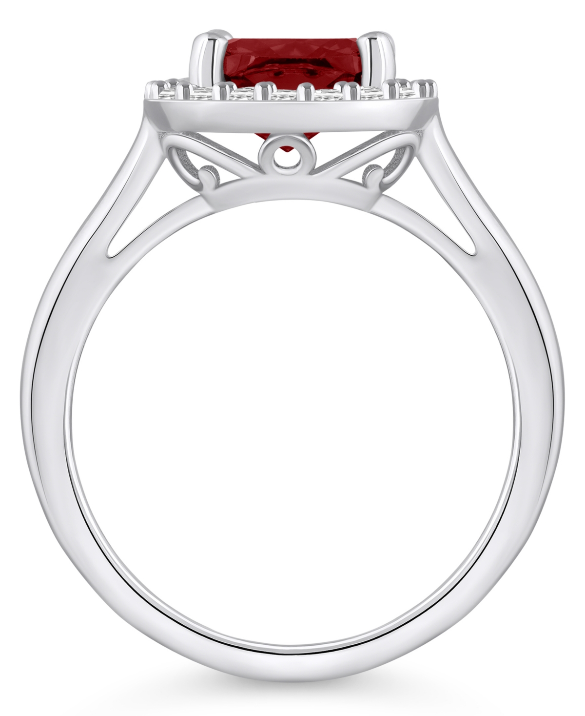 Macy's(2-3/4 ct. t.w.) and Diamond (1/4 ct. t.w.) Halo Ring in 14K White Gold - Garnet