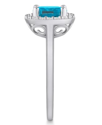Blue Topaz (2-3/4 ct. t.w.) and Diamond (1/4 ct. t.w.) Halo Ring in 14K White Gold