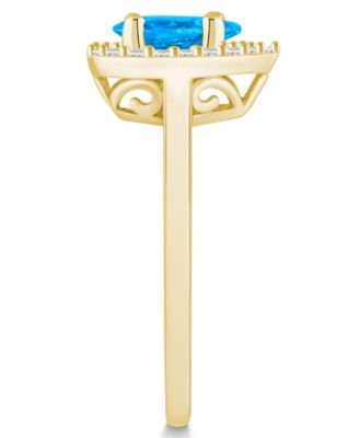 Blue Topaz (1 ct. t.w.) and Diamond (1/5 ct. t.w.) Halo Ring in 14K Yellow Gold