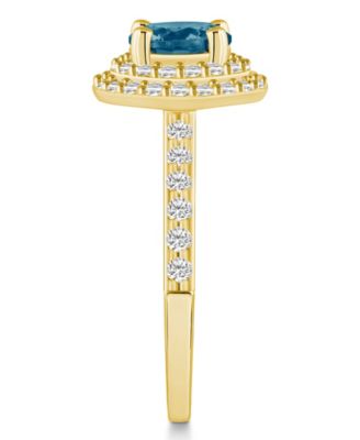 London Blue Topaz and Diamond Accent Halo Ring in 14K Yellow Gold