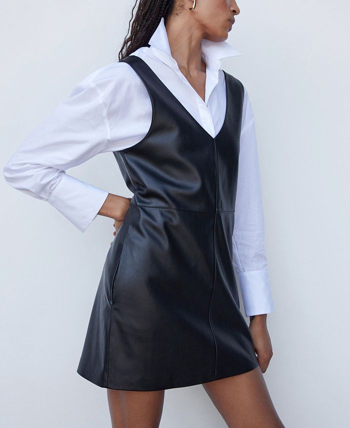 MANGO Women's Faux-Leather Pinafore Dress - Macy's