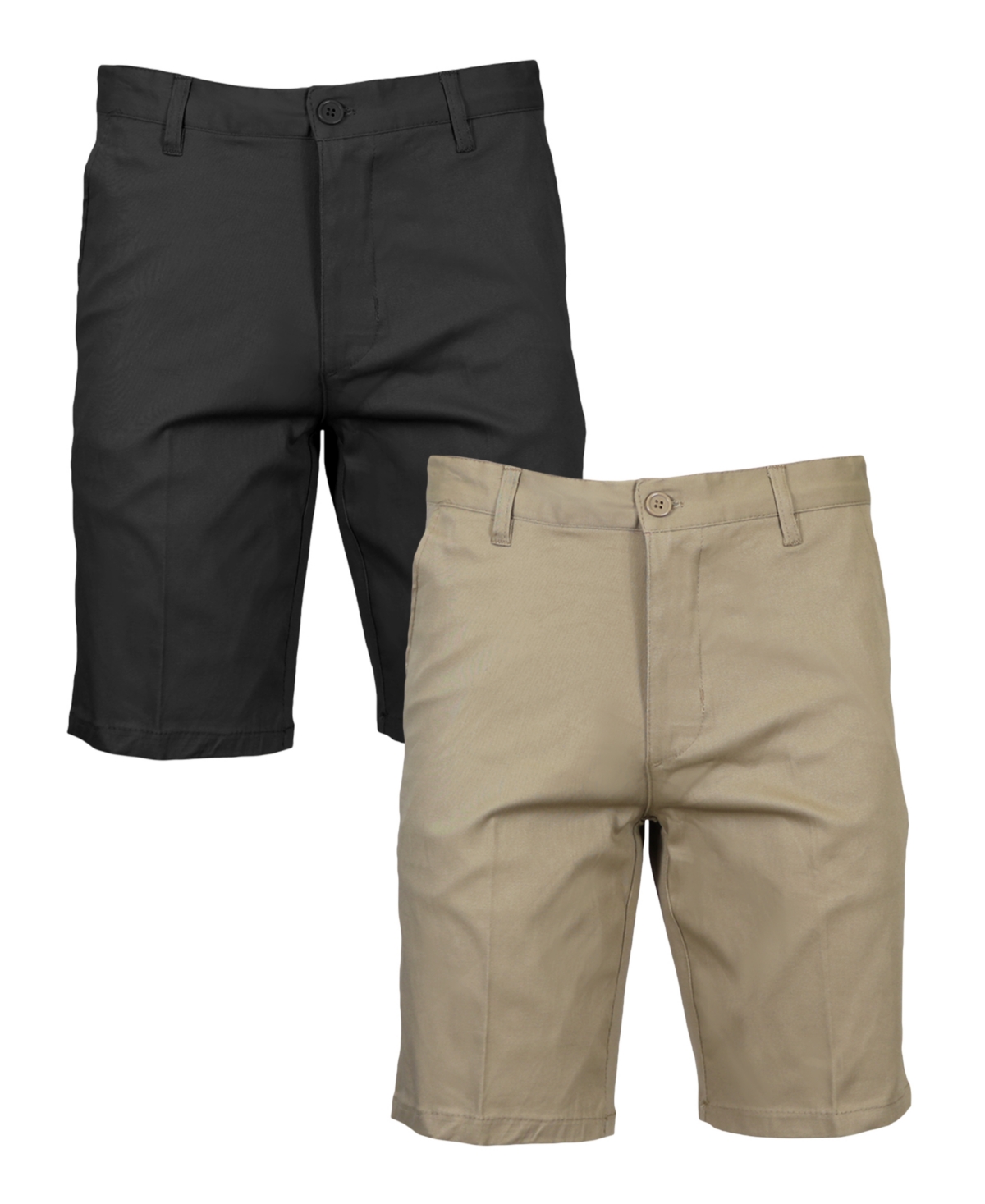Galaxy By Harvic Men's Slim Fitting Cotton Flex Stretch Chino Shorts, Pack Of 2 In Black Khaki