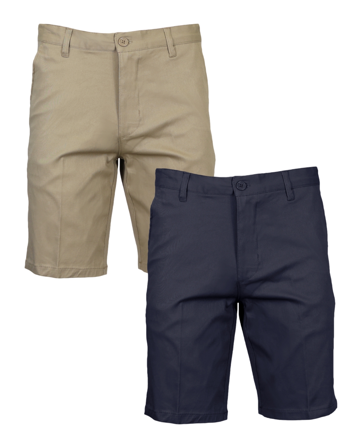 Galaxy By Harvic Men's Slim Fitting Cotton Flex Stretch Chino Shorts, Pack Of 2 In Khaki Navy