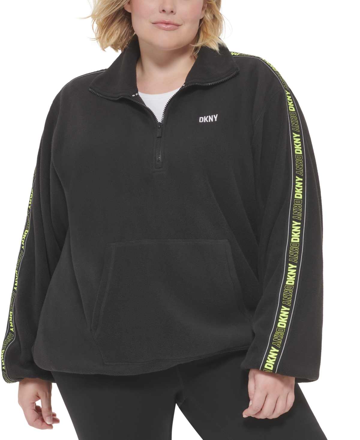 Dkny Sport Plus Size Polar Fleece Logo-Tape Sweatshirt - Black/zest