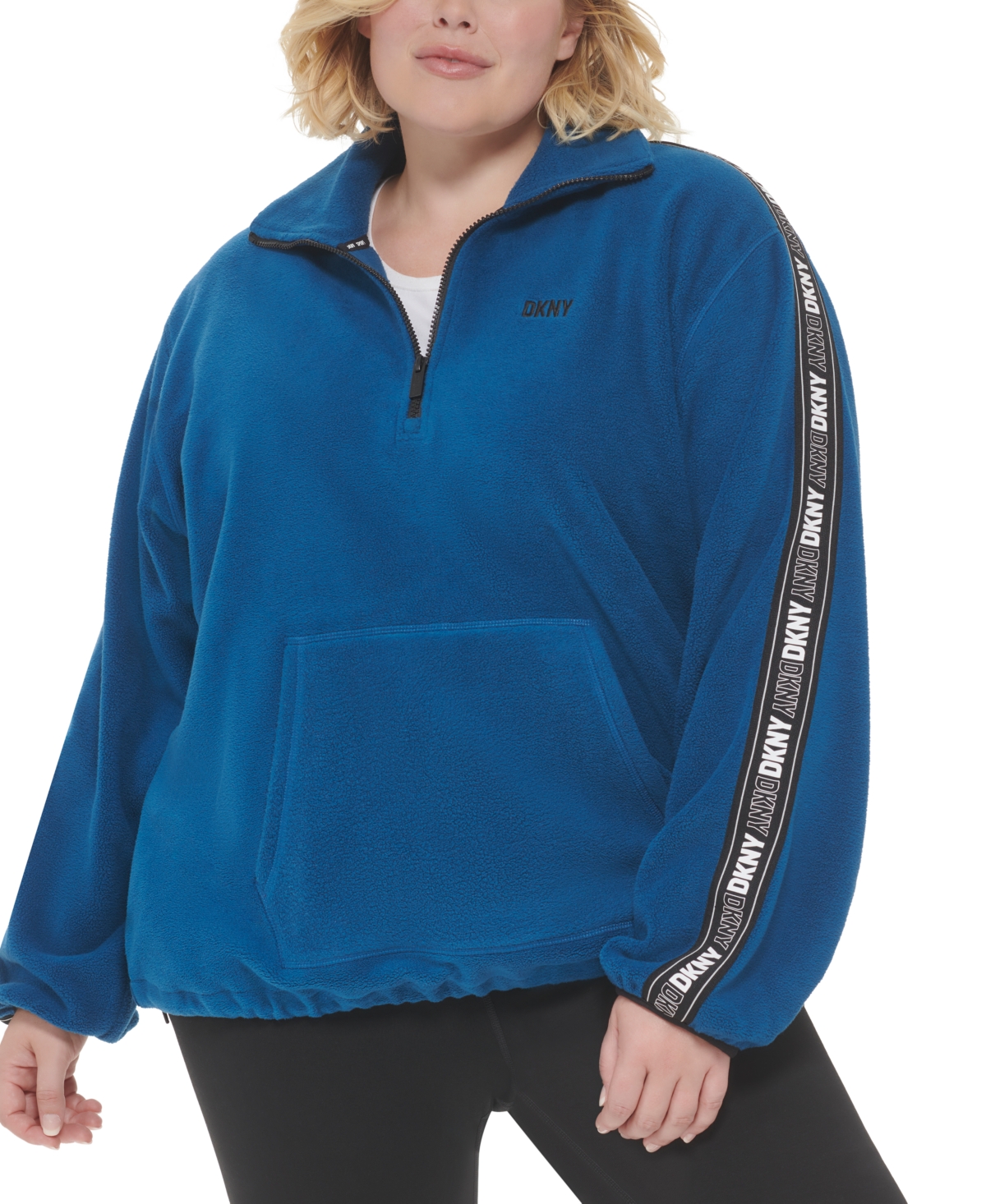 Dkny Sport Plus Size Polar Fleece Logo-Tape Sweatshirt - Black
