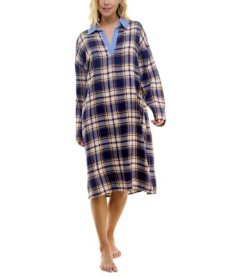 Roudelain - Women's Plaid-Print Long-Sleeve Sleepshirt