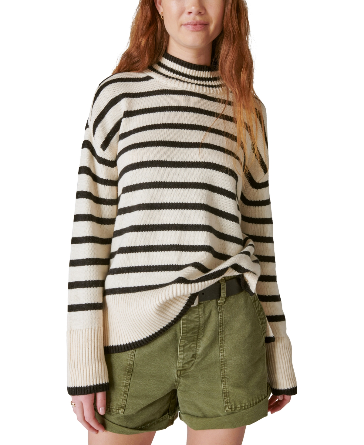 LUCKY BRAND WOMEN'S STRIPED MOCK-NECK SWEATER