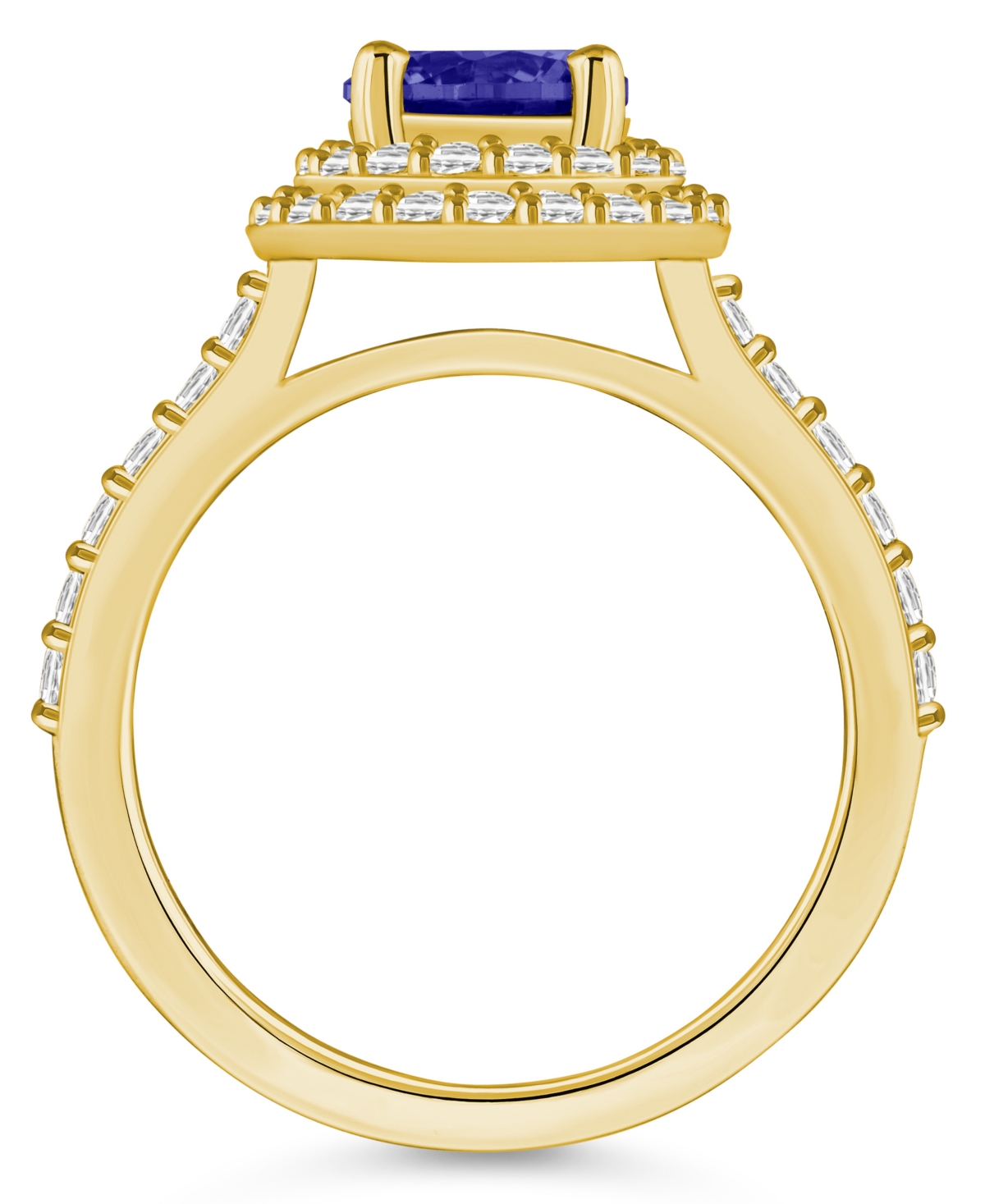 Tanzanite (1-3/8 ct. t.w.) & Diamond (5/8 ct. t.w.) Round Halo Statement Ring in 14k- GOLD