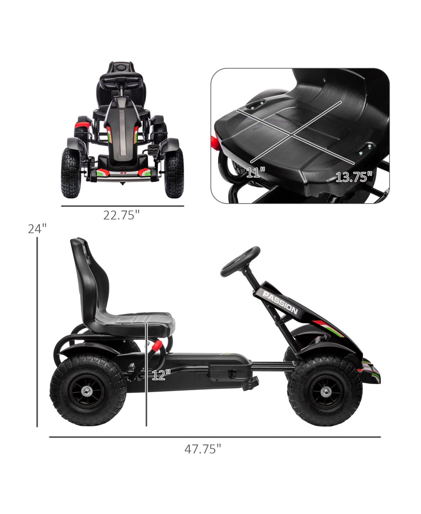 Детская игрушка Aosom Pedal Go Kart with Adjustable Seat and Rubber Wheels, 110 lbs. Capacity, Ages 5-12 — фото 2