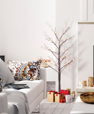 4' Pre-Lit Flocked Artificial Twig Tree
