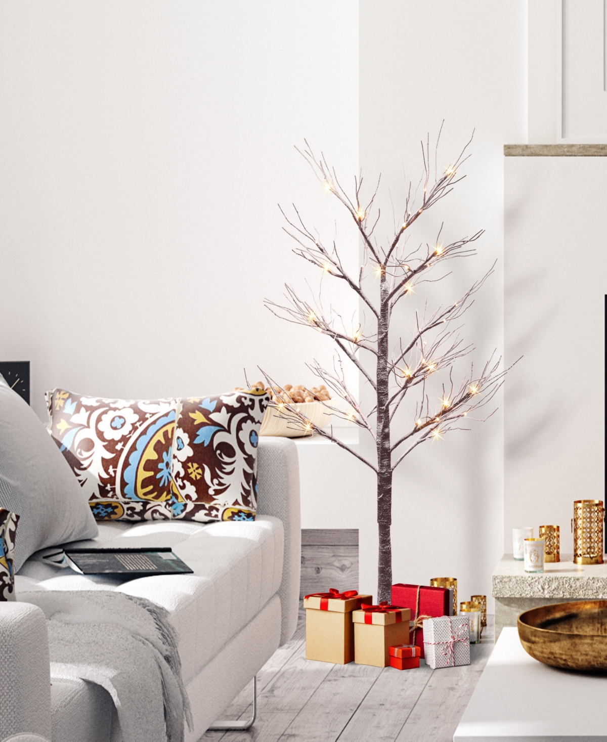 Puleo 4' Pre-lit Flocked Artificial Twig Tree In Brown