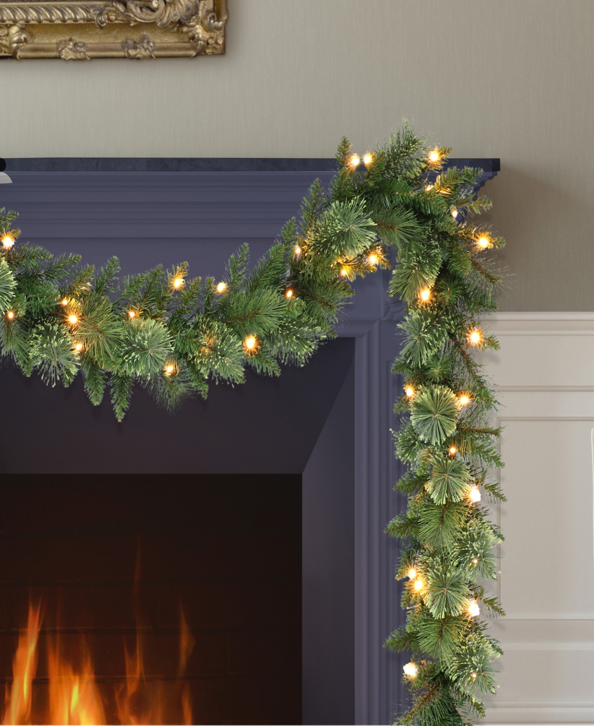 Puleo 9' X 10" Pre-lit Garland With Battery Operated Timer In Green