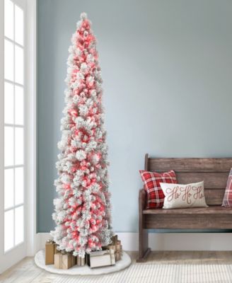 Puleo 7.5' Pre-Lit Flocked Portland Pine Artificial Pencil Tree - Macy's