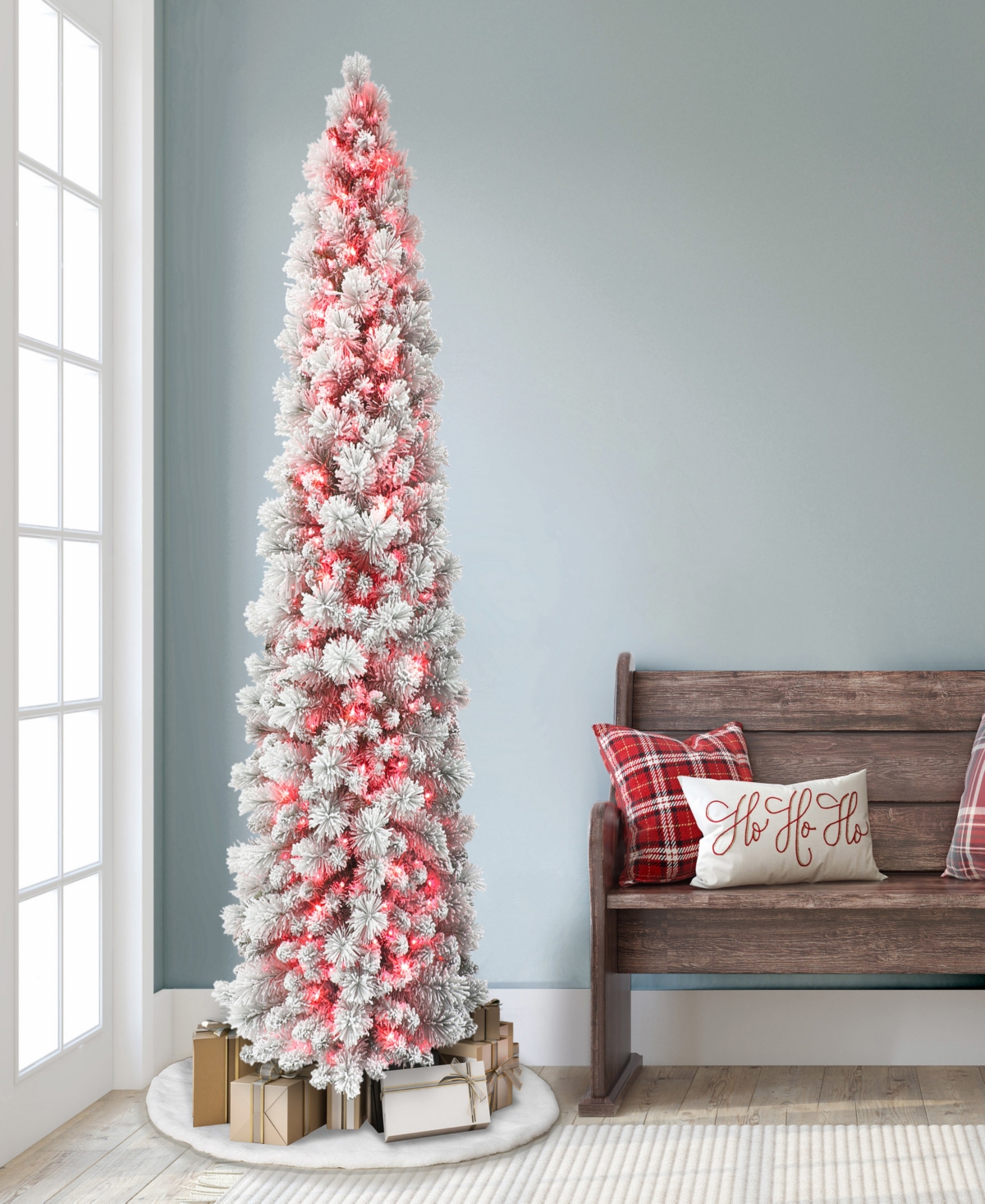 Puleo 7.5ft Pre-lit Flocked Patagonia Pine Artificial Pencil Tree In Green