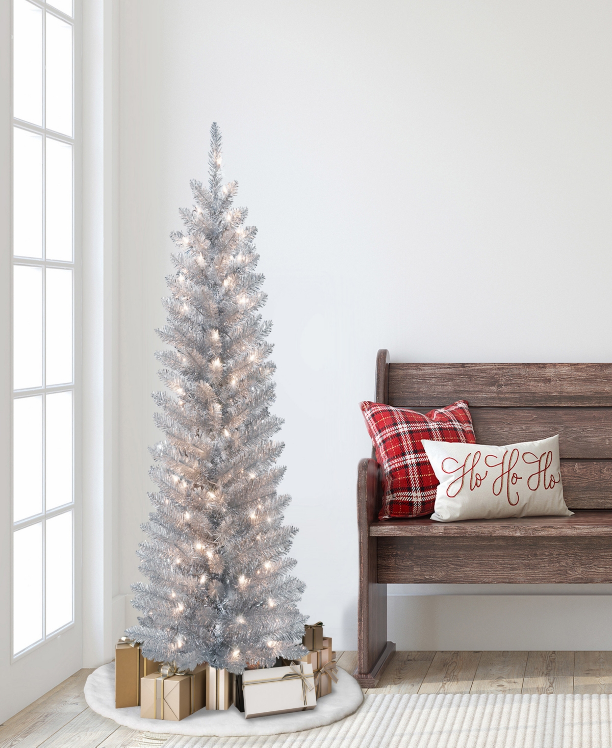 Puleo 4.5' Pre-lit Tinsel Artificial Tree In Silver