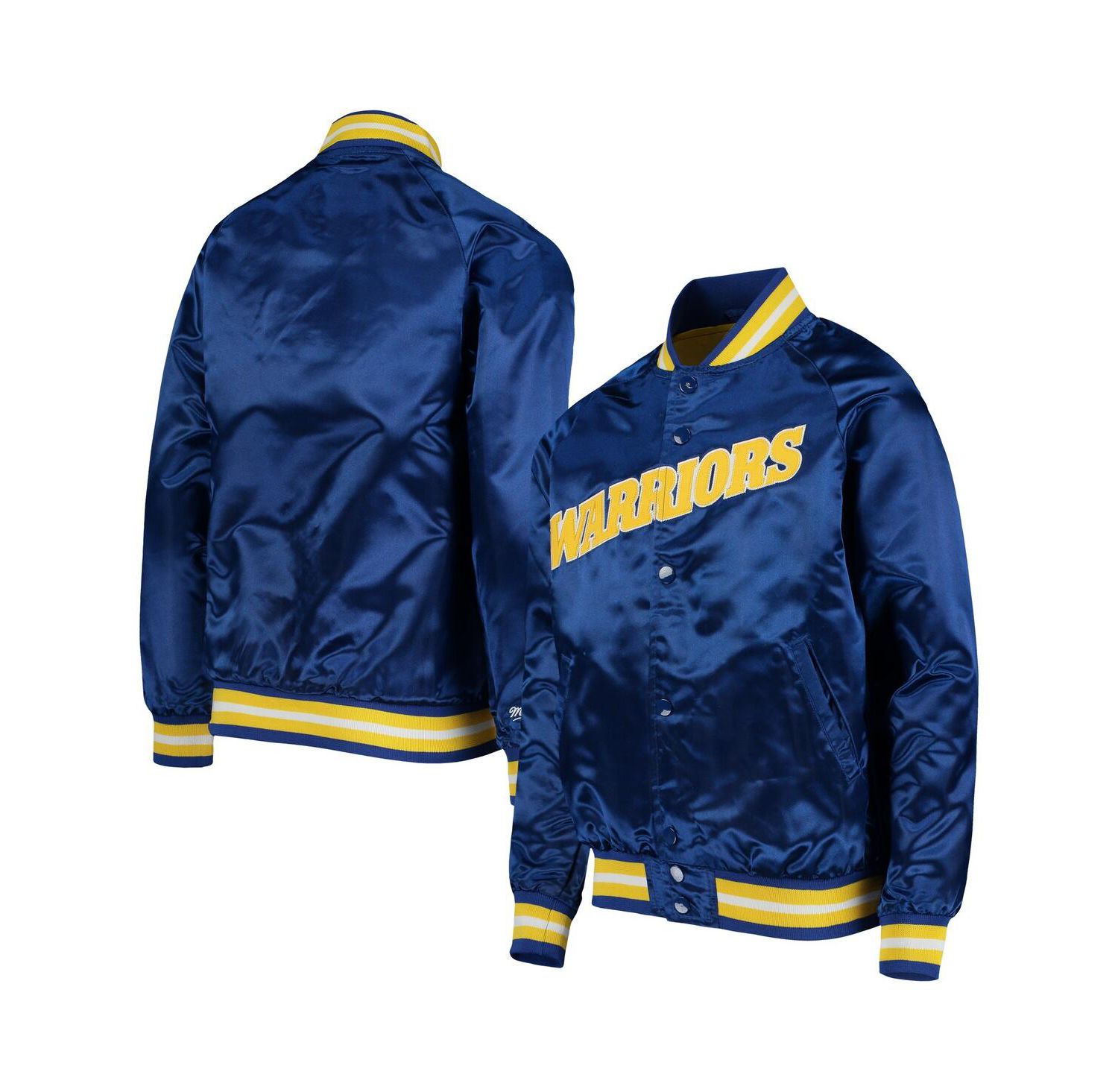 Big Boys Royal Golden State Warriors Hardwood Classics Satin Raglan Full-Snap Jacket