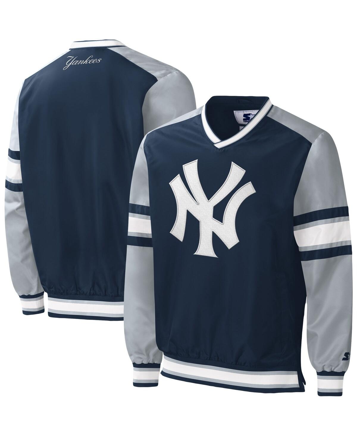 Starter Men's  Navy New York Yankees Yardline V-neck Pullover Windbreaker In Navy
