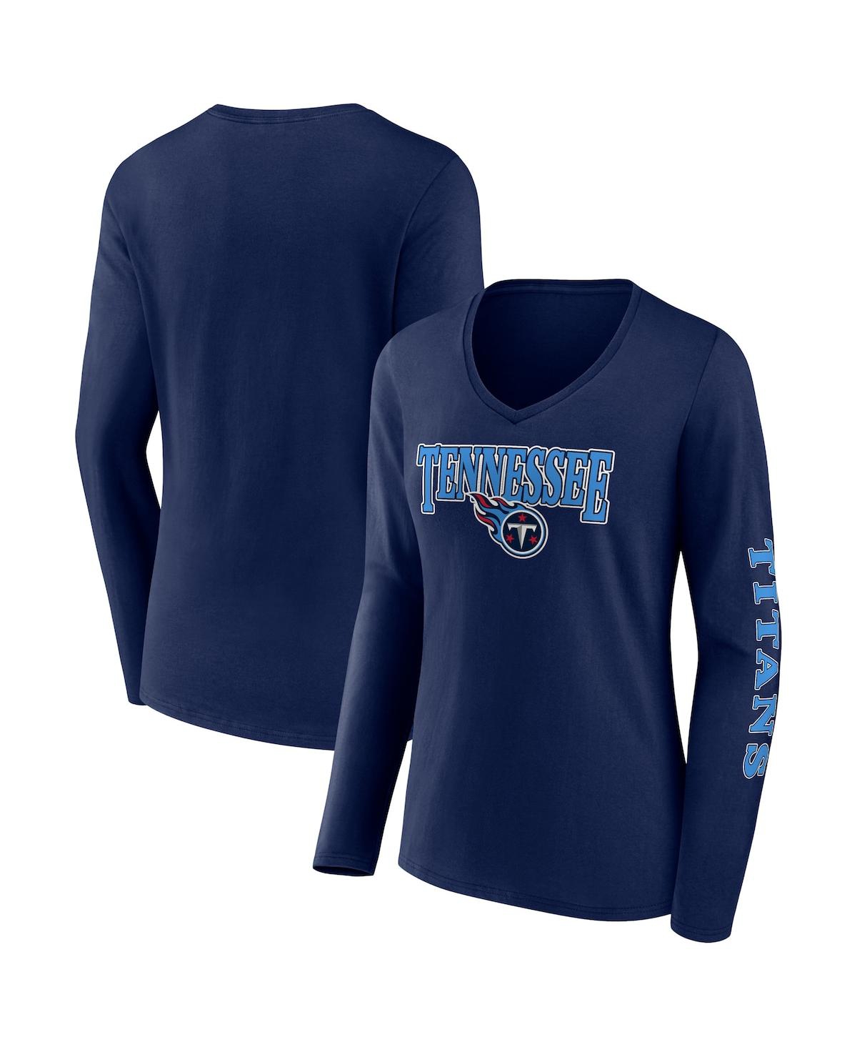 Fanatics Women's  Navy Tennessee Titans Wordmark Long Sleeve V-neck T-shirt In Navy