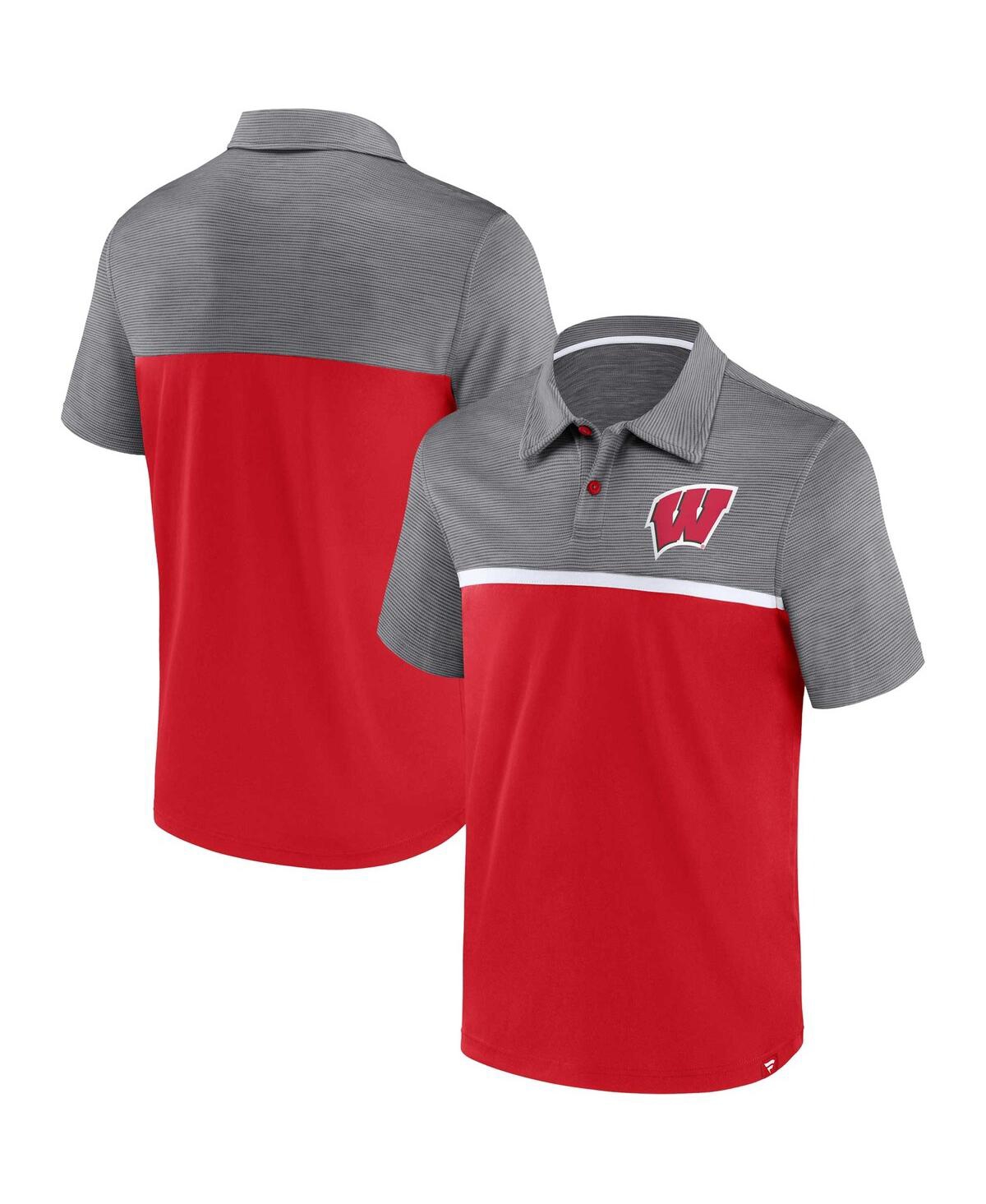 Fanatics Men's  Red, Gray Wisconsin Badgers Polo Shirt In Red,gray