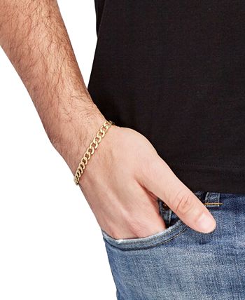 Italian Gold - Men's Beveled Curb Link Chain Bracelet in Italian 10k Gold