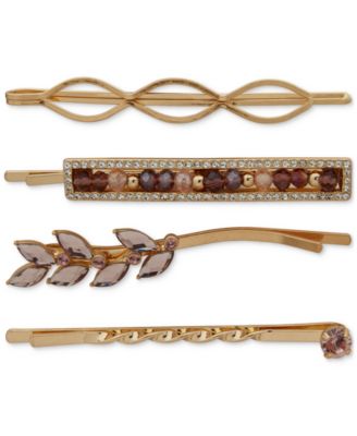 lonna & lilly - Gold-Tone 4-Pc. Set Bead, Crystal, & Polished Leaf-Inspired Hair Pins