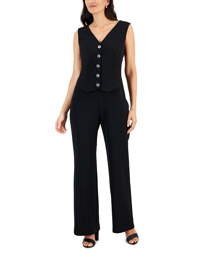 Connected Women's Vest-Front Sleeveless Jumpsuit - Macy's