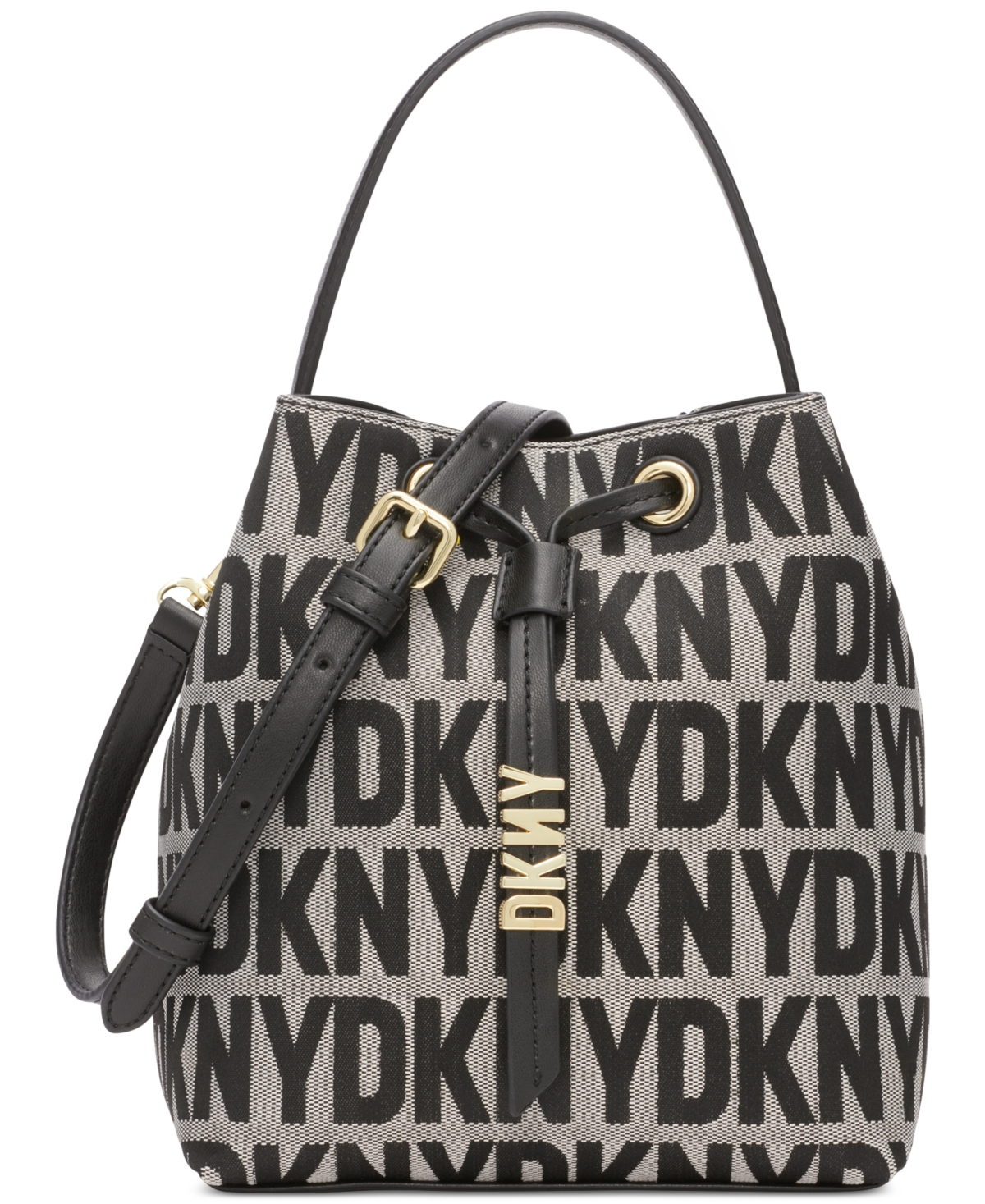 Dkny Shane Small Drawstring Signature Logo Bucket Bag In Bk Logo-bk
