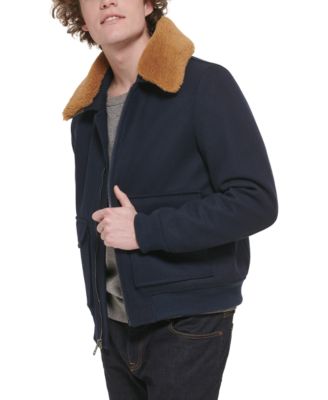 Men's Faux-Fur-Collar Bomber Jacket
