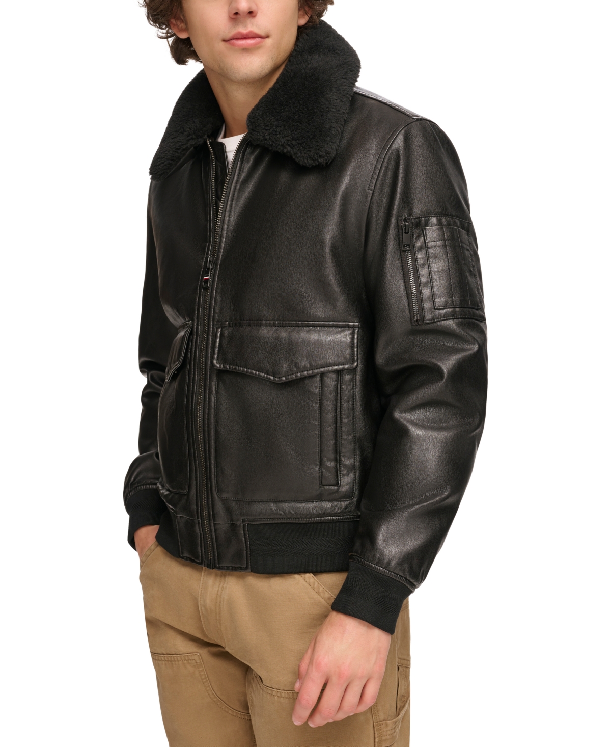 Tommy Hilfiger Men's Faux-Fur-Trim Faux-Leather Bomber Jacket