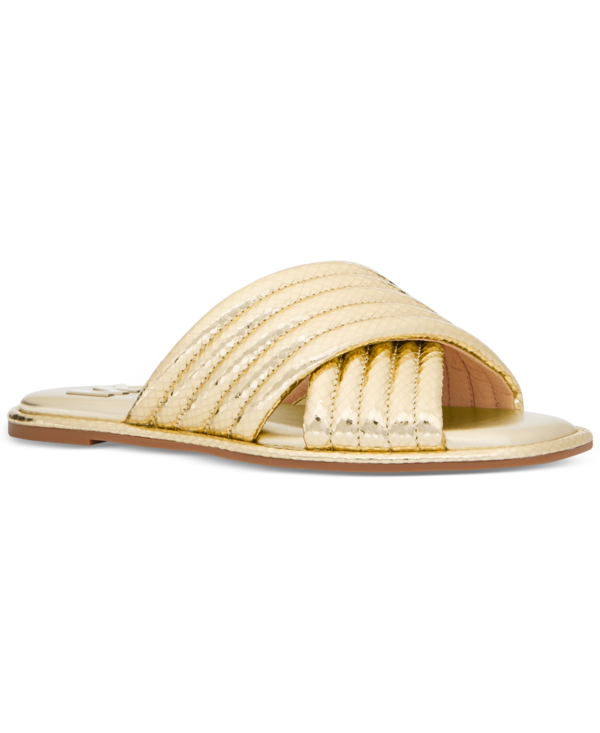 Shop Michael Kors Michael  Portia Slip-on Crisscross Quilted Slide Sandals In Pale Gold