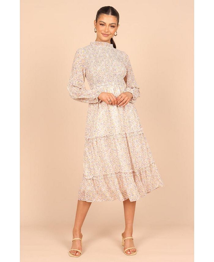 Petal and Pup Womens Edwina Shirred Frill Long Sleeve Midi Dress - Macy's