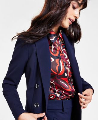 Women's Bi-Stretch Faux Double-Breasted Boyfriend Jacket, Created for Macy's