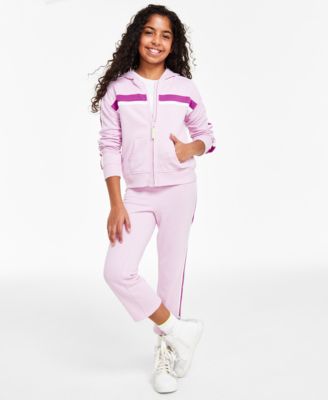 Id Ideology Kids' Big Girls Colorblocked Fleece Hoodie Fleece Sweatpants Separates Created For Macys In Pink Lavender