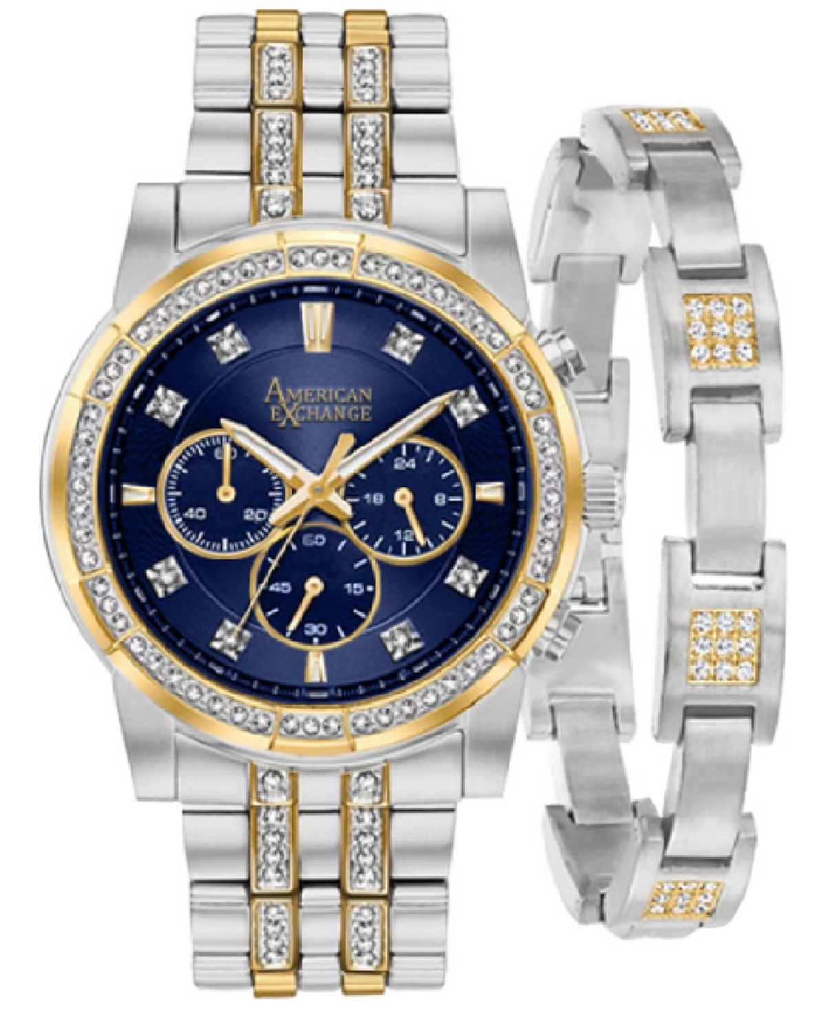 American Exchange Men's Crystal Bracelet Watch 46mm Gift Set In Gold