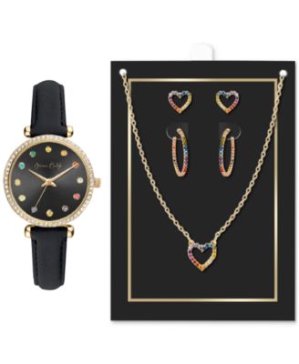 Jessica Carlyle - Women's Black Strap Watch 33mm Jewelry Gift Set