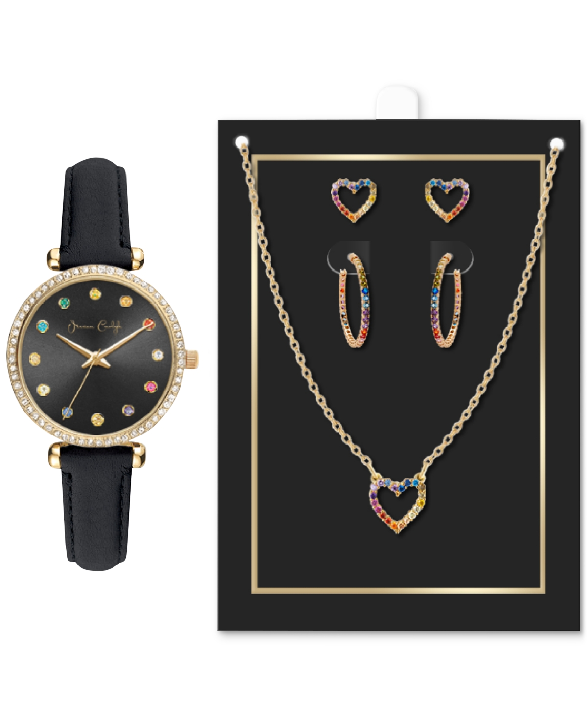 Women's Black Strap Watch 33mm Jewelry Gift Set - Gold