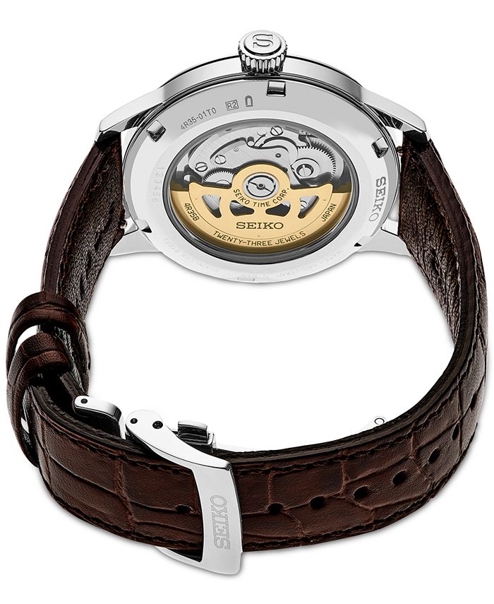 Seiko Men's Automatic Presage Cocktail Time Brown Leather Strap Watch