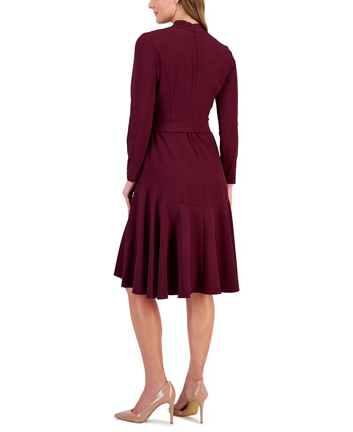 Taylor Women's Belted V-Neck Asymmetrical-Hem Dress - Macy's