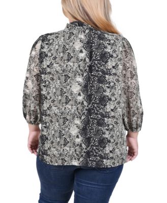 Plus Size 3/4 Sleeve Chiffon Blouse