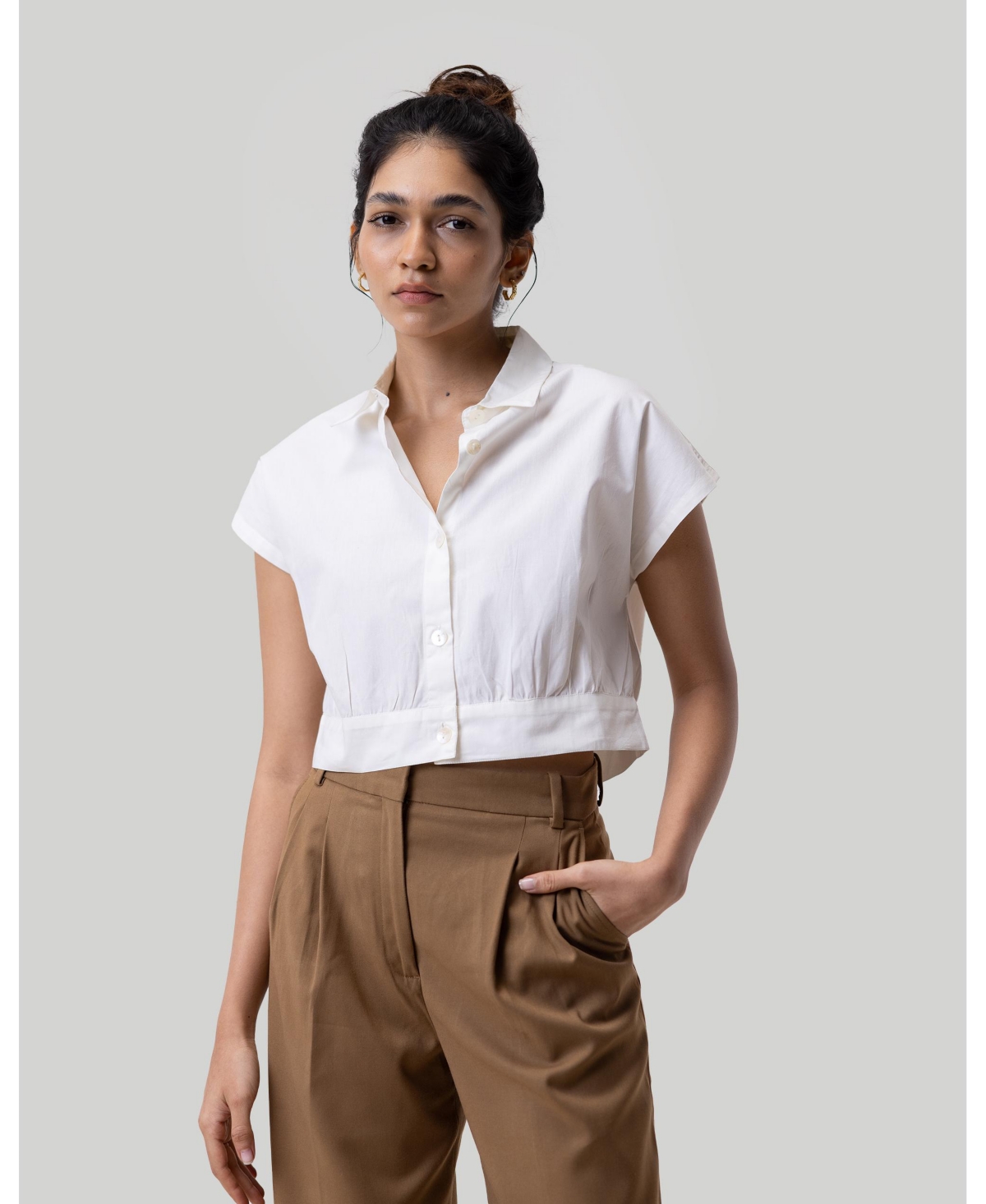 Women's Oversized Crop Shirt - Shell off-white