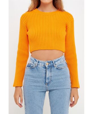 Women's Cropped Ribbed Knit Sweater