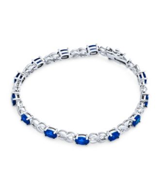 Forever Love Symbol Infinity Tennis Bracelet 9CT Oval Sapphire Blue Cubic Zirconia CZ Silver