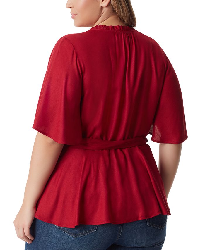 Plus Size Solid Wrap Dressy Top